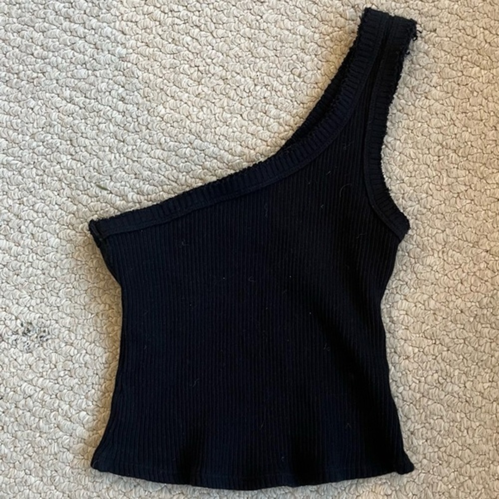 One shoulder black tank